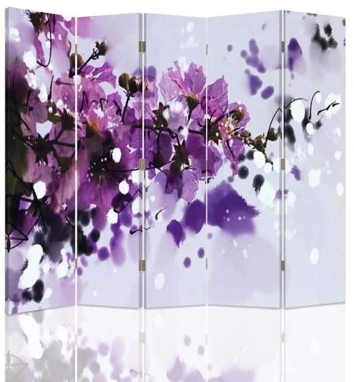 Ozdobný paraván Malované květiny béžová - 180x170 cm, päťdielny, obojstranný paraván 360°