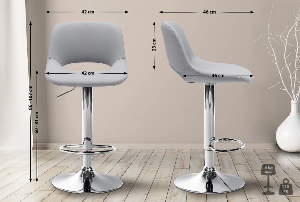 Barová stolička Camden - koženka, chróm rám - Sivá