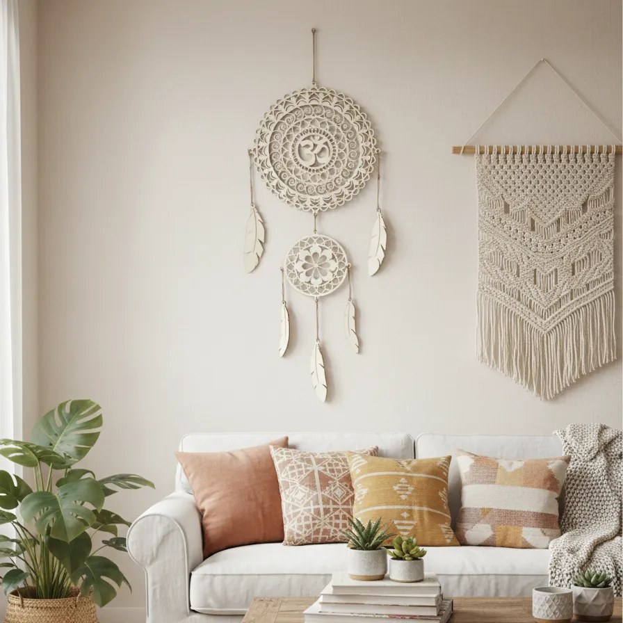 SENTOP | Drevený lapač snov OM Mandala - Boho dekorácia na stenu I SENTOP PR0001