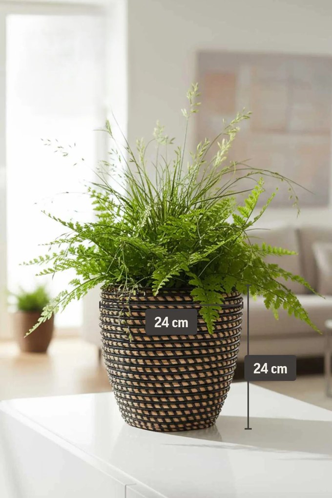Interiérový kvetináč MASTELLO, ratan, 24x24 cm, natur/čierna