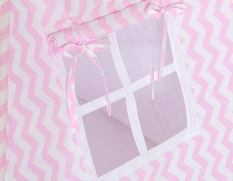 Bobono Stan Teepee pre deti + podložka na hranie + dekoratívne pierka - Chevron pink
