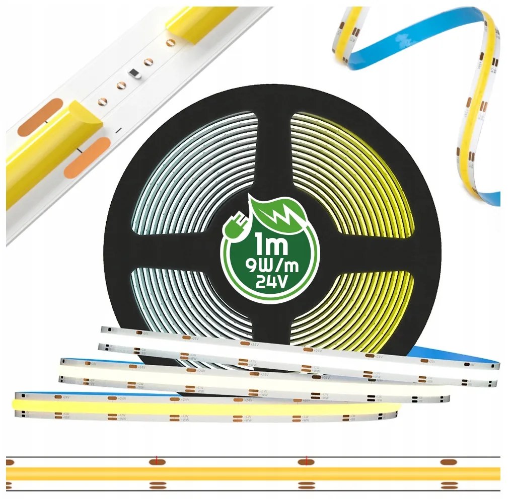 ECOLIGHT LED pásik 24V COB 9W/m 480LED 1m 8mm studená farba CW