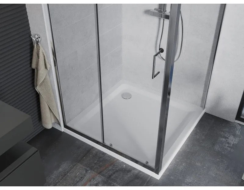 Mexen Apia, sprchový kút s posuvnými dverami 100 (dvere) x 100 (stena) cm, 6mm číre sklo, chrómový profil + slim sprchová vanička 5cm, 840-100-100-01-00-4010