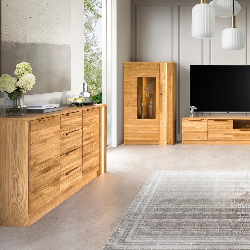 Vitrína London 15 98 cm z masivu s LED osvětlením dub přírodní