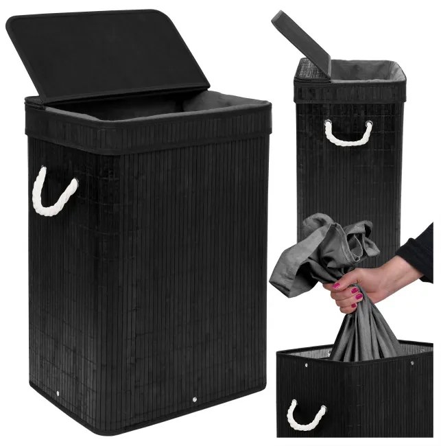 Kôš na bielizeň SOREN 80 l bambusový čierny