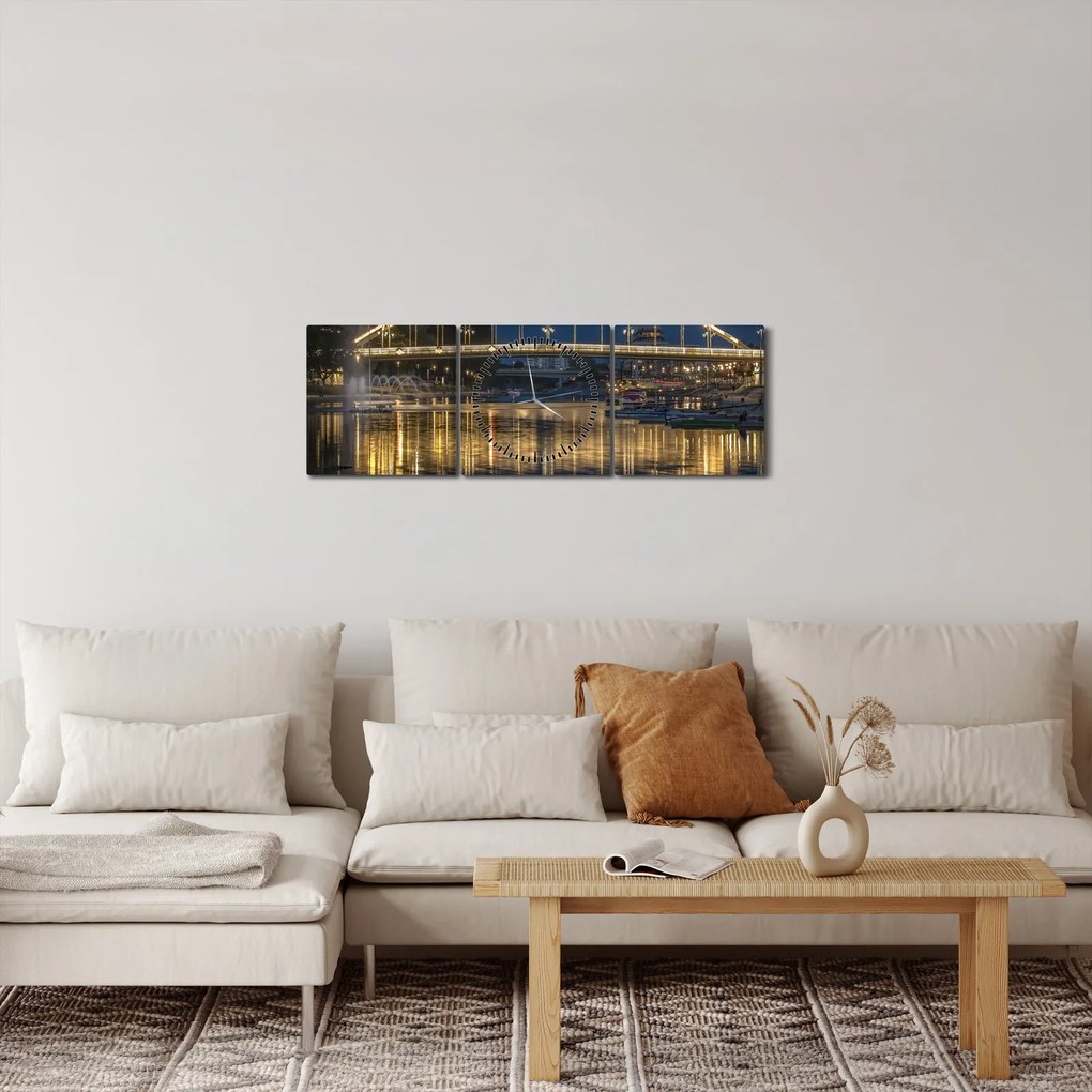 Obraz mosta s fontánou (s hodinami) (90x30 cm)