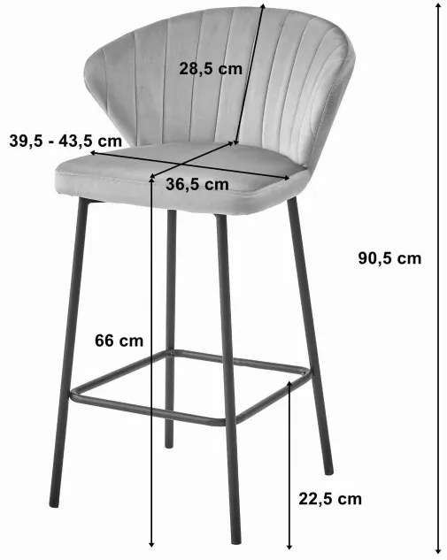 Set troch barových stoličiek GATTA zamatové strieborné (čierne nohy) 3 ks