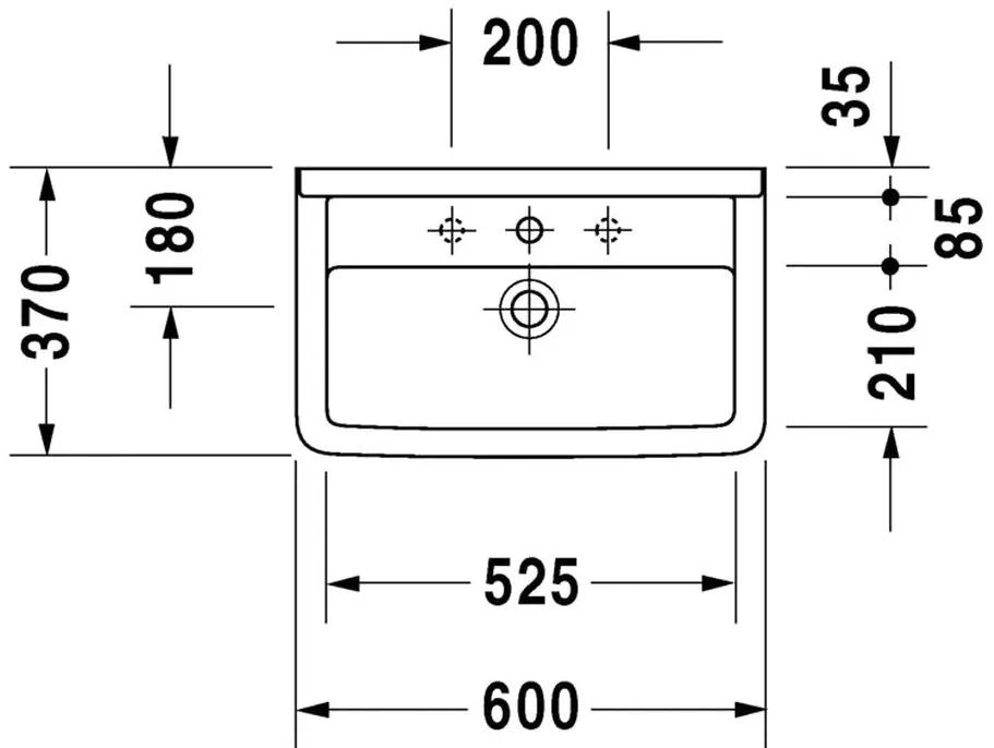 Duravit Starck 3 - Umývadlo Compact 600x370 mm, 1 otvor pre batériu prepichnutý, biela 0301600000