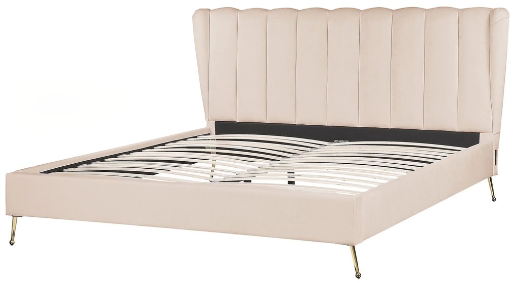 Zamatová posteľ s USB portom 180 x 200 cm béžová MIRIBEL Beliani