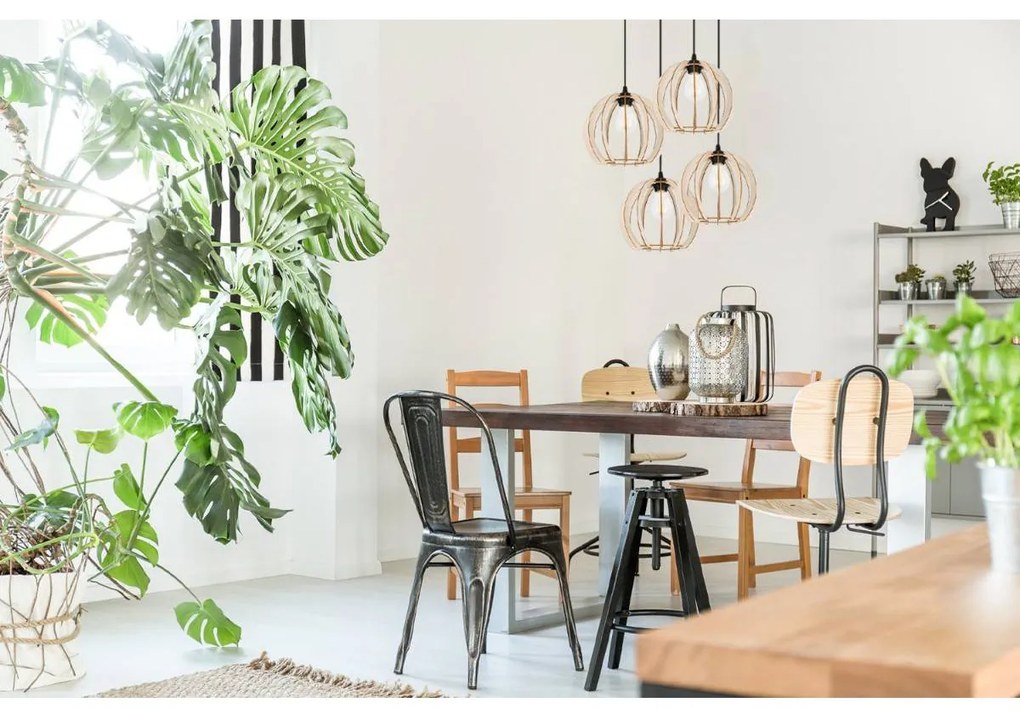 Závesné svietidlo Timber 9, 4x drevené tienidlo, o