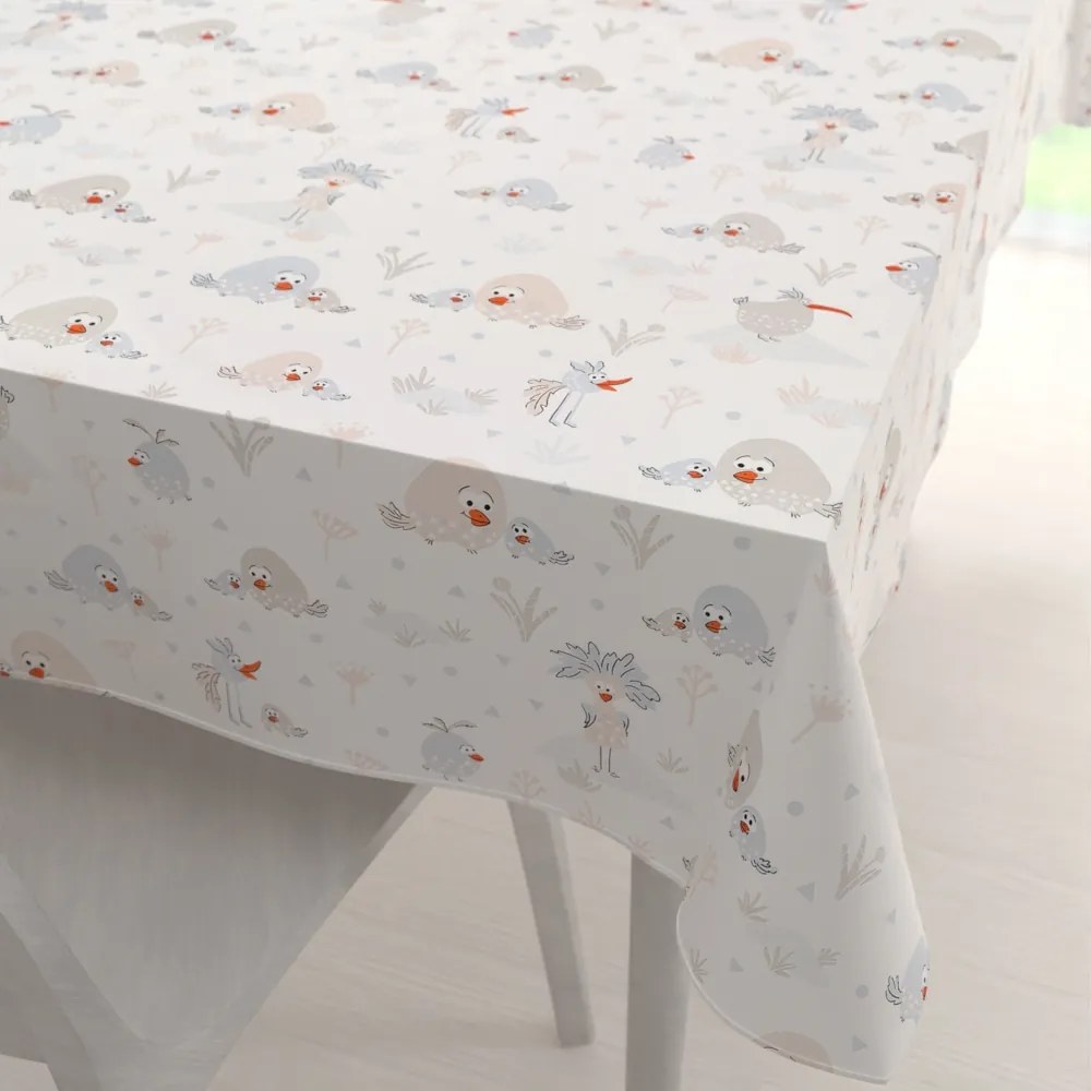 Biante Detský bavlnený obdĺžnikový obrus Sandra SA-614 Veselé vtáčiky na bielom 50x100 cm