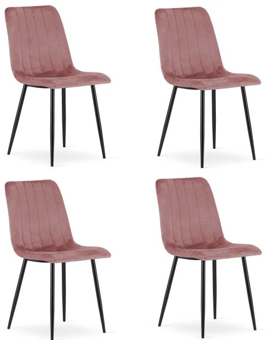 Set štyroch jedálenských stoličiek LAVA zamatové, ružové / čierne nohy (4 ks)