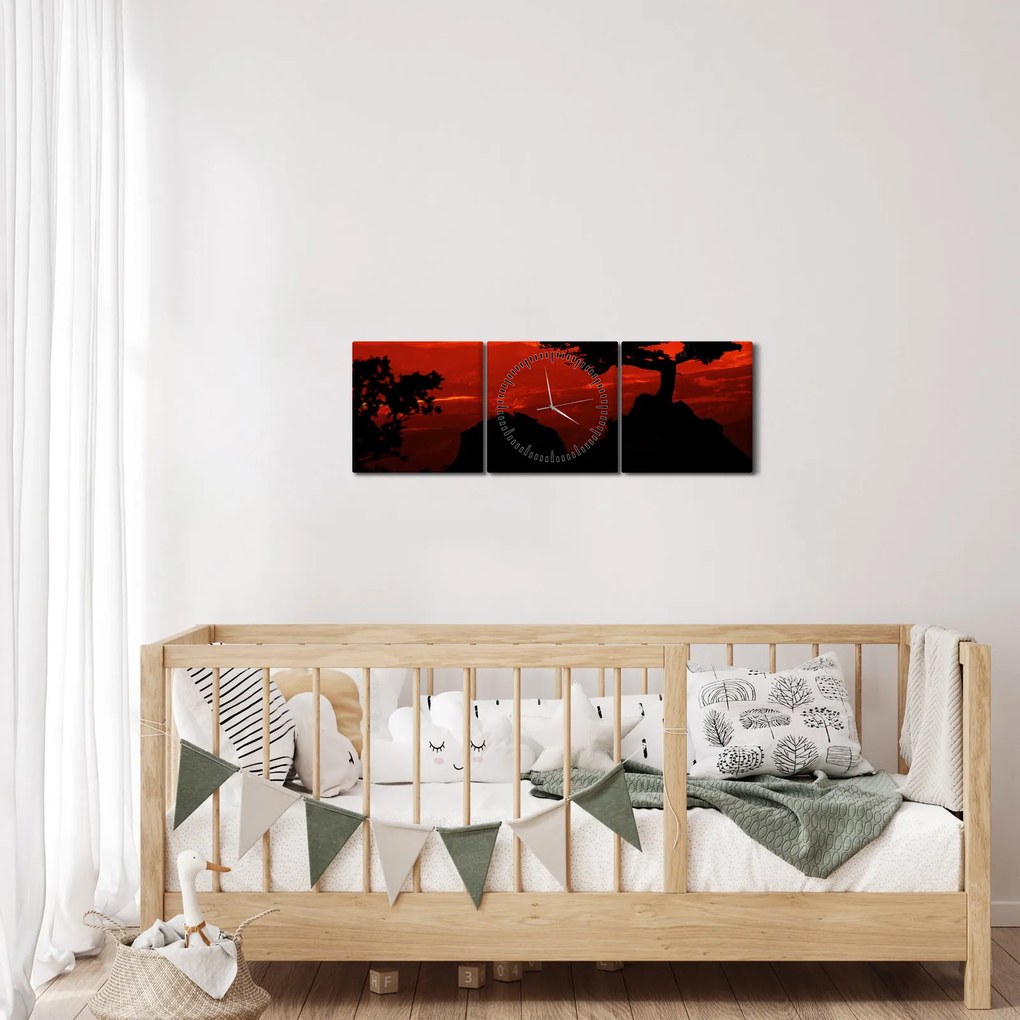 Obraz - Západ slnka (s hodinami) (90x30 cm)
