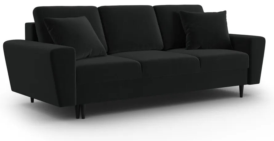 Čierna zamatová rozkladacia/s úložným priestorom pohovka 235 cm Kyoto – Cosmopolitan Design