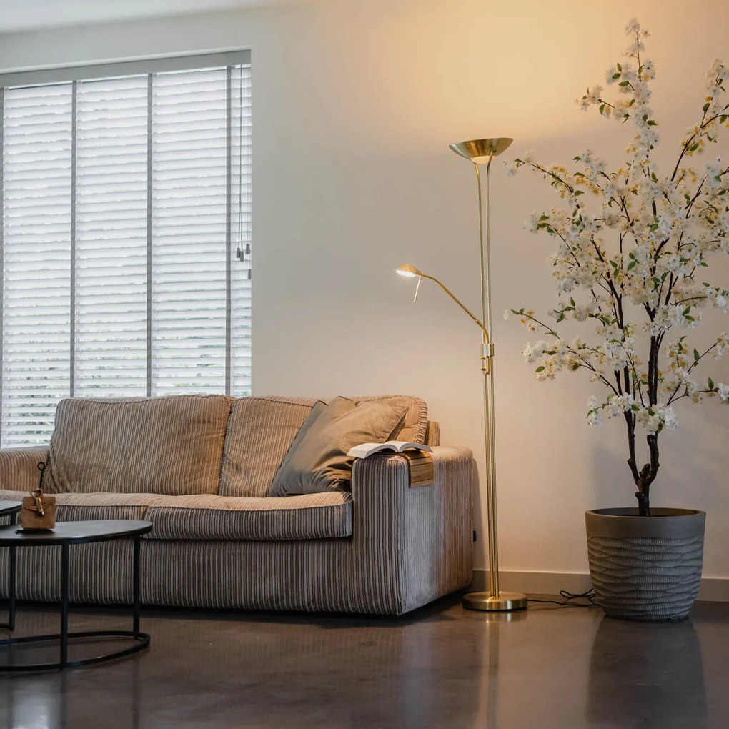Moderná stojaca lampa mosadz s lampou na čítanie vrátane LED Dim to Warm - Diva