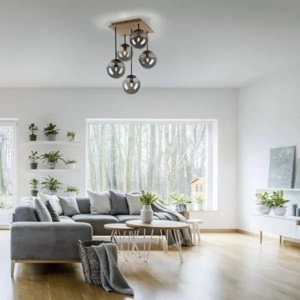 JUST LIGHT. 11395-79 - Luster na tyči WIDOW 5xE14/25W/230V dub