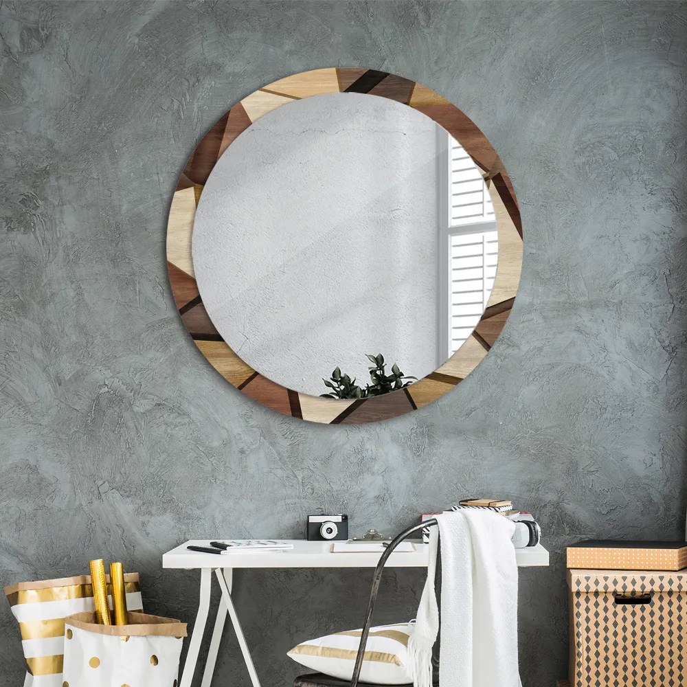Okrúhle ozdobné zrkadlo Geometrické 3d drevo fi 90 cm