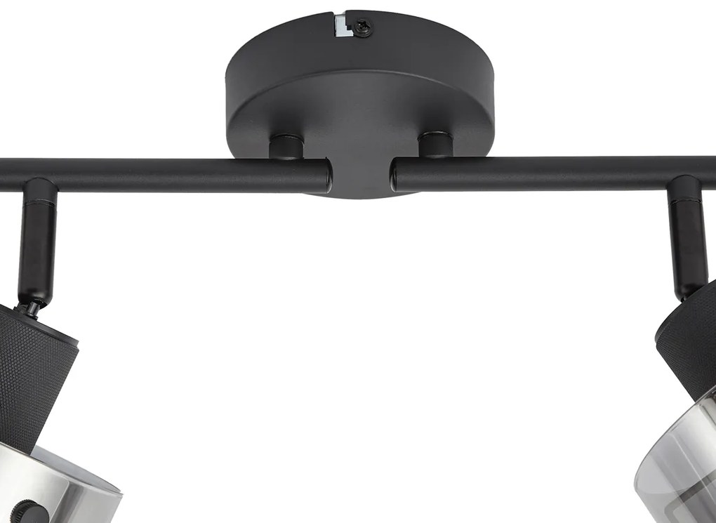 Dizajnový stropný reflektor čierny s dymovým sklom 4-svetlá - Domo