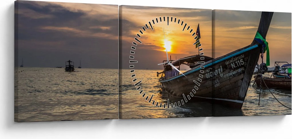 Obraz lode pri brehu (s hodinami) (90x30 cm)