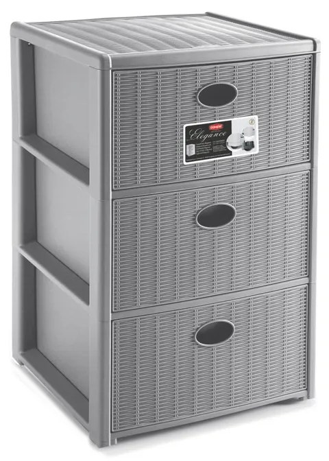 STEFANPLAST Úložný plastový regál Elegance, 3 zásuvky, sivý