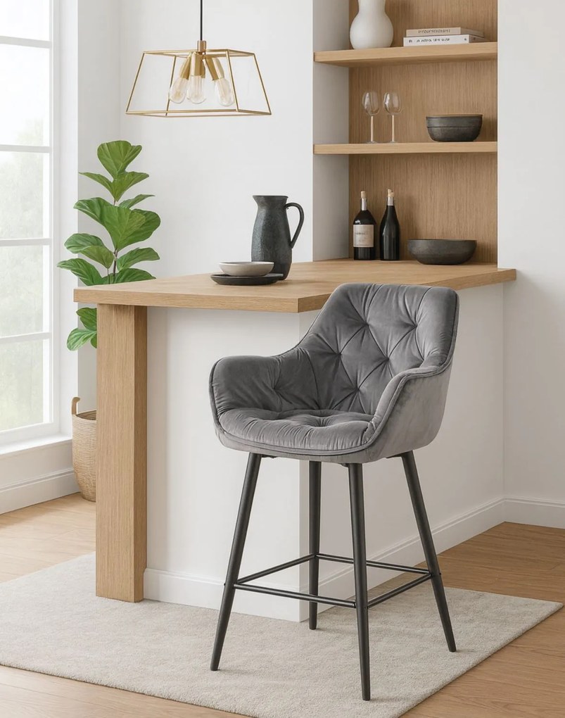 Polobarová stolička Cherry H-2 Velvet Sivá