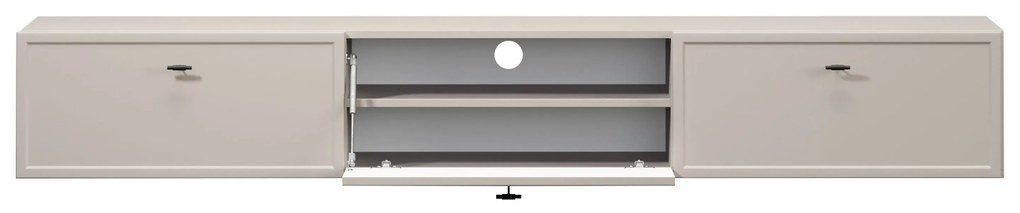 Závesná RTV skrinka Lorini 200 cm so zásuvkami - kasmír / čierne úchyty T-bar