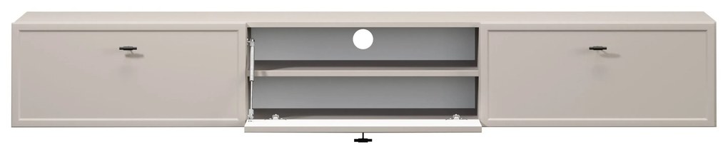 Závesná TV skrinka so zásuvkami Lorini 200 cm - kašmír / čierne úchytky T-bar