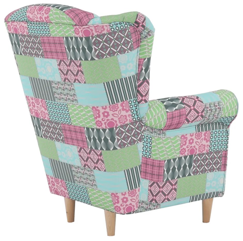 Tempo Kondela Kreslo ušiak, látka patchwork, CHARLOT