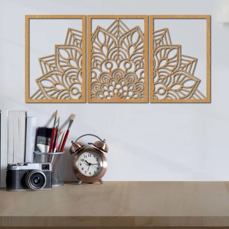 3-dielna mandala kvetov – moderná drevená nástenná dekorácia do obývačky | SENTOP HDF0583