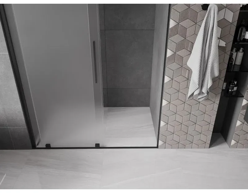 Mexen Velar, posuvné sprchové dvere do otvoru 160 cm, 8mm sklo námraza, čierna matná, 871-160-000-31-70