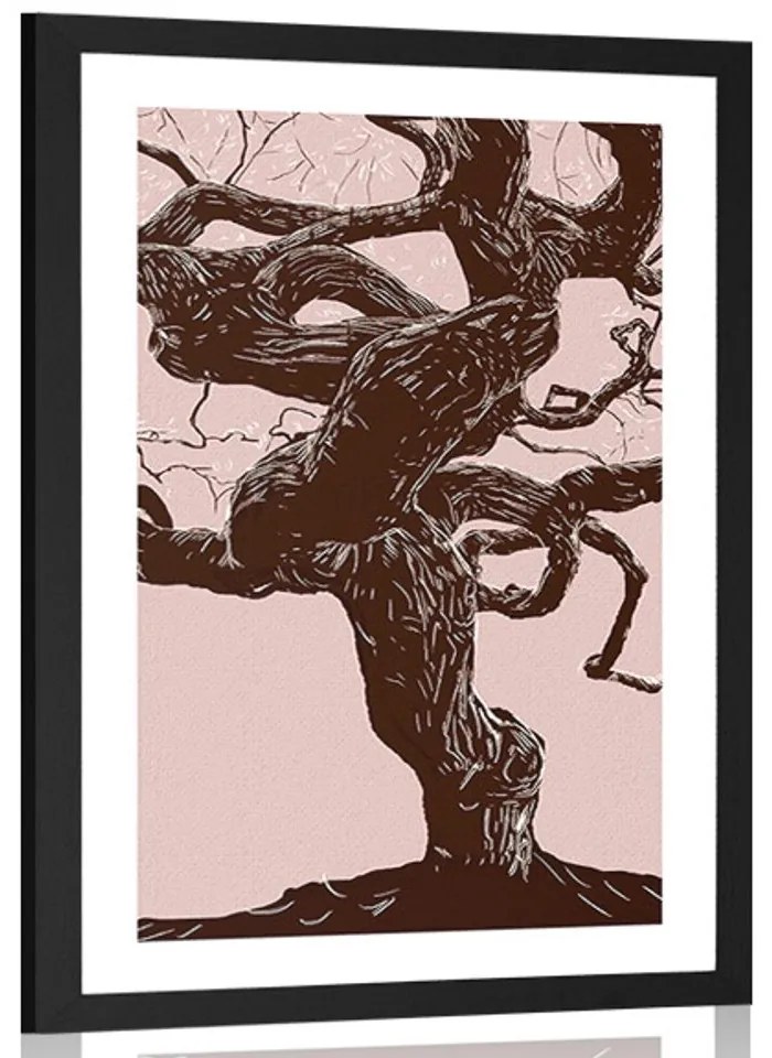 Plagát s paspartou tajuplný kmeň stromu - 60x90 silver
