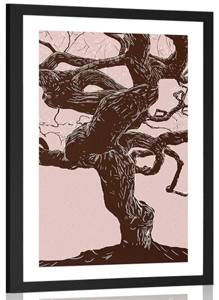 Plagát s paspartou tajuplný kmeň stromu - 40x60 black