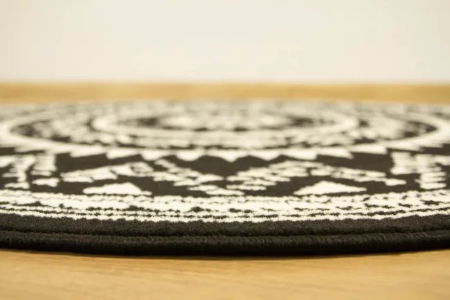 Koberec kruh Luna 503493/50944 Rozeta Etno čierny / krémový
