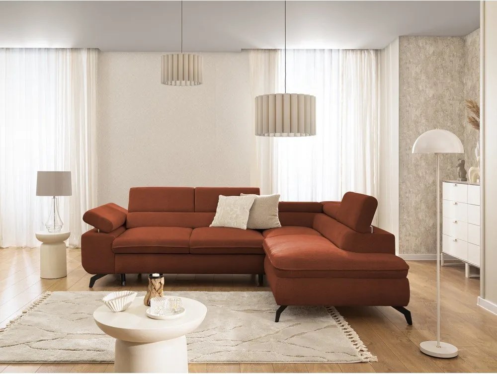 Ženilková rohová pohovka v terakotovej farbe (pravý roh/do L) Marbeya – Ropez