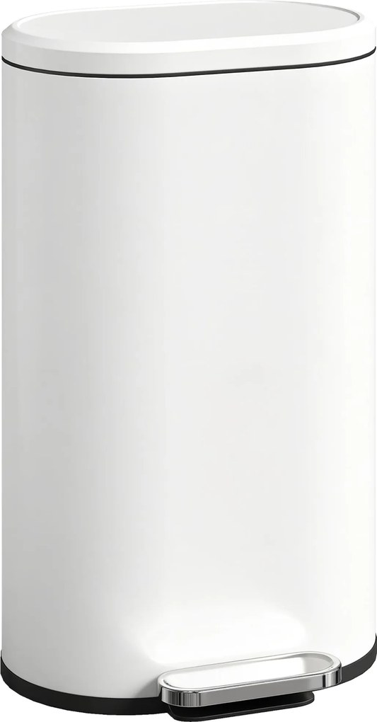 HOMCOM 30 l pedálový kôš so systémom tichého zatvárania, aretáciou 90° a vyberateľným vnútorným vedrom, krémovo biely, 36,5 x 31 x 61 cm | Aosom