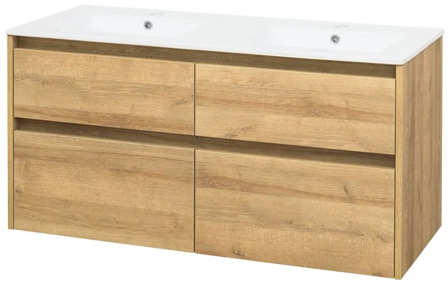 Mereo Mereo, Opto, kúpeľňová skrinka s keramickým umývadlom 121 cm, biela, dub, biela/dub, čierna, MER-CN923