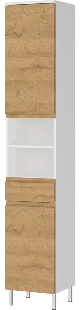 Biela vysoká kúpeľňová skrinka v dekore duba 34x190 cm Torrance - Germania
