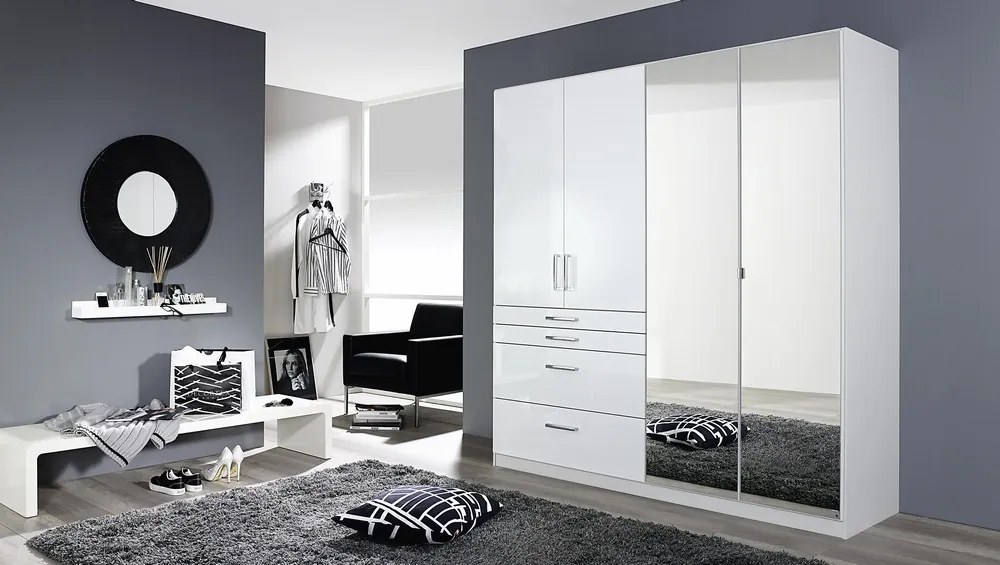 Šatníková skriňa Homburg, 181 cm, biela/lesklá biela