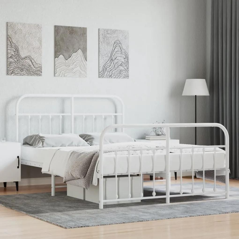 Kovový rám postele s čelom a podnožkou biely 140x190 cm 352645
