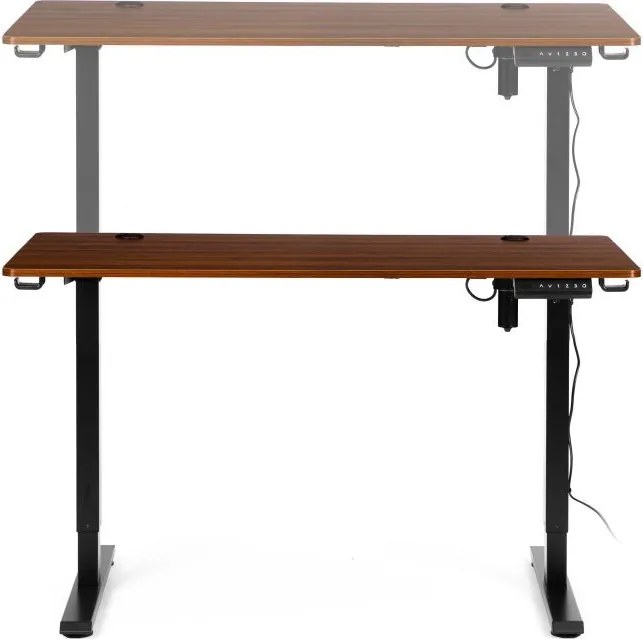 Elektrický nastaviteľný stôl 140 x 70 cm, nastaviteľná výška 76-121cm, hnedý s čiernymi nohami