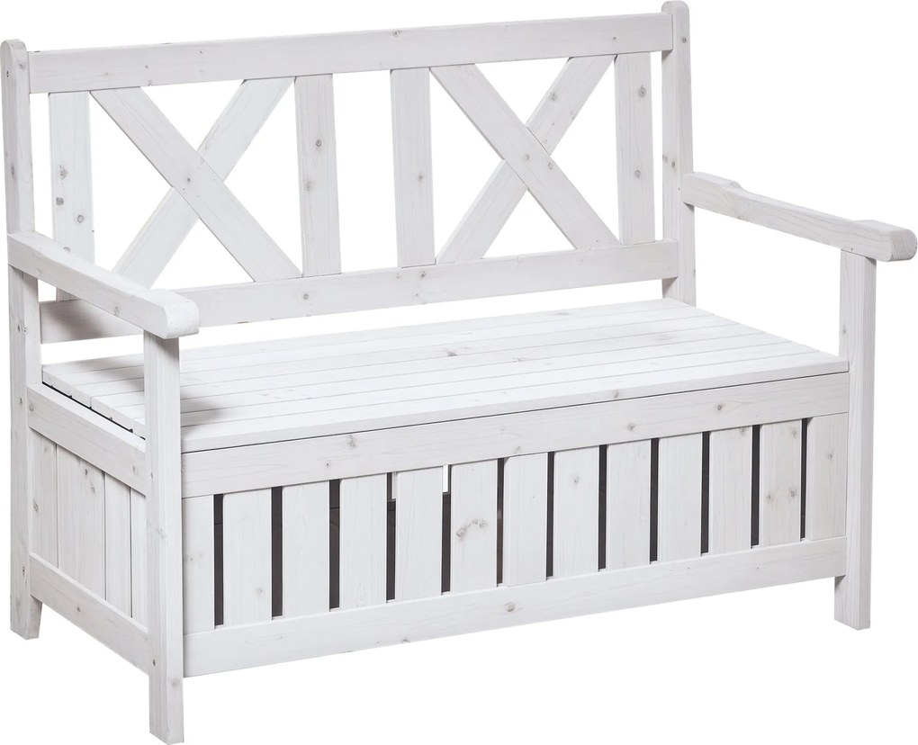 Outsunny Skladací Bench pre 2 osoby - Záhradný Truhlicový Bench s Vankúšom, Biela 115 x 61 x 85 cm | Aosom