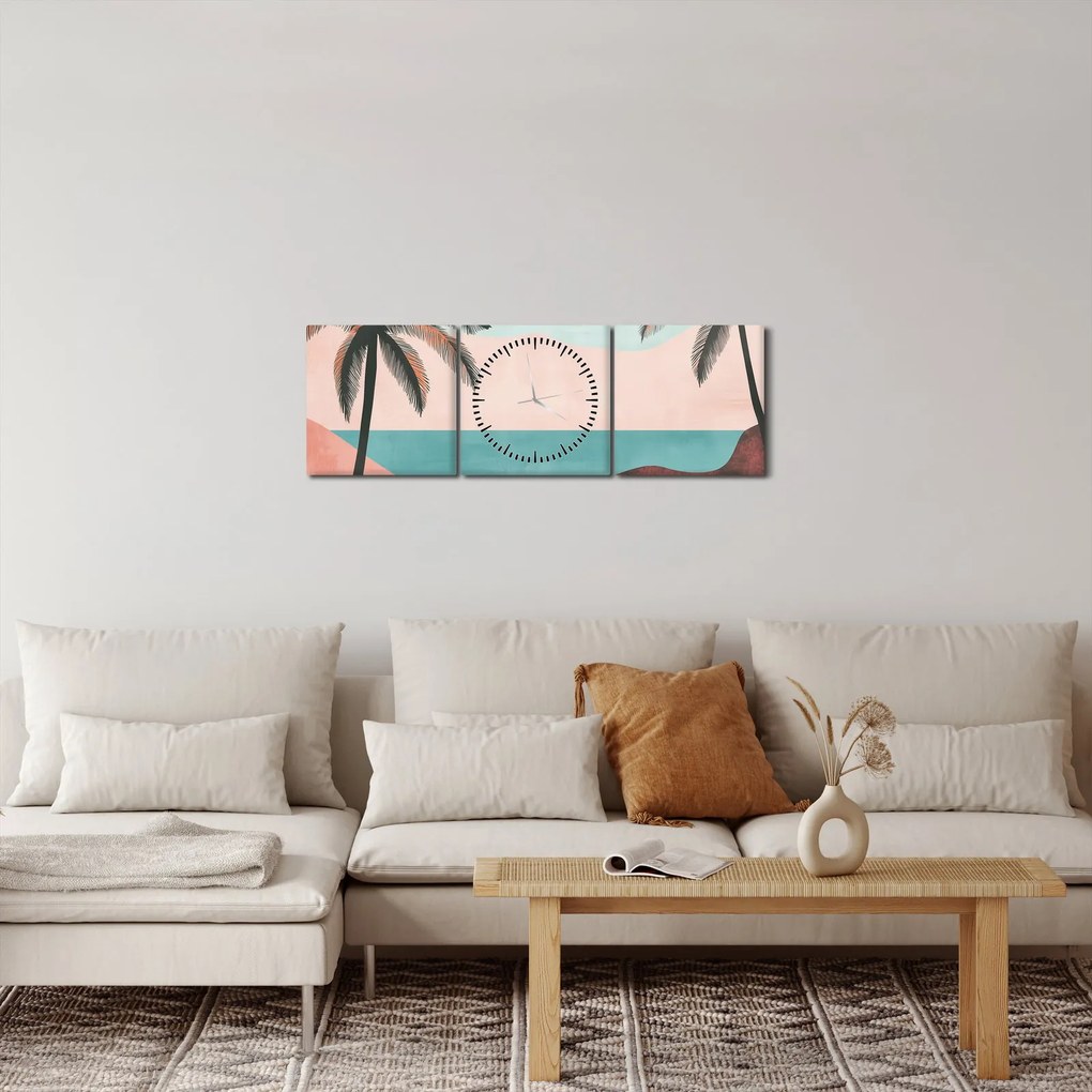 Obraz - Palmy pri mori (s hodinami) (90x30 cm)