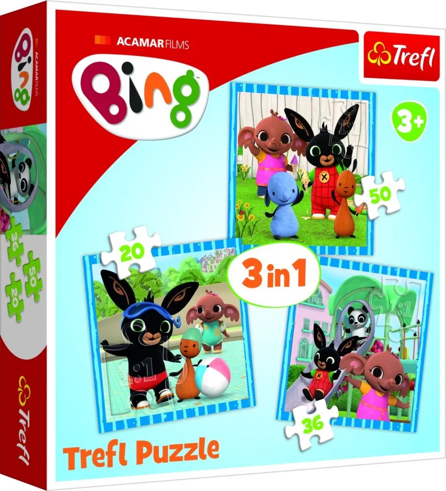 Trefl Puzzle 3v1 Bing Bunny Zábava s priateľmi v krabici 28x28x6cm