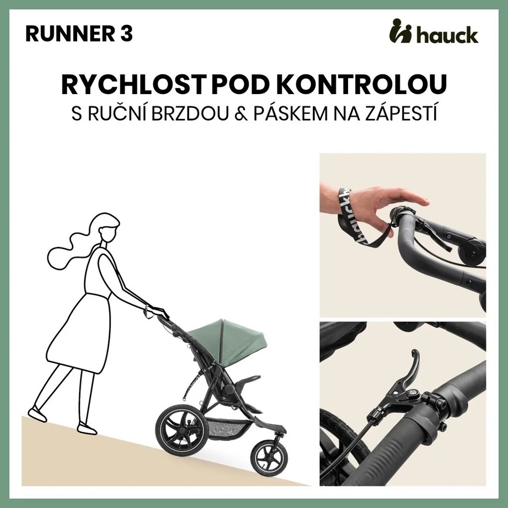 Hauck Kočík športový Runner 3 s ručnou brzdou Jungle Green 2024