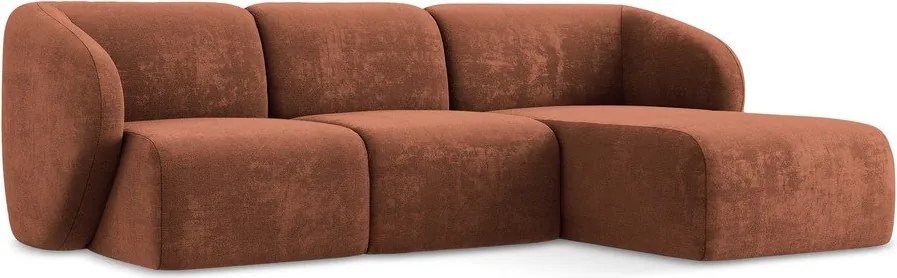 Ženilková rohová pohovka v terakotovej farbe (pravý roh/s leňoškou) Lani – Makamii