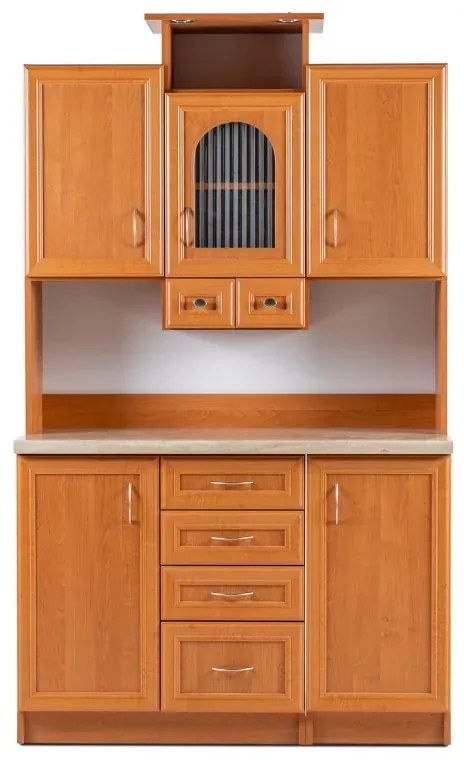 Kredenc II Ramiak 120 s osvetlením, jelša (sklo oblúčik, u10 satyna, marmur lux)