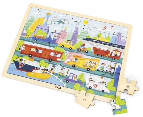Puzzle na podstavci Viga 44582 48 dielikov - spoznávanie dopravy v meste