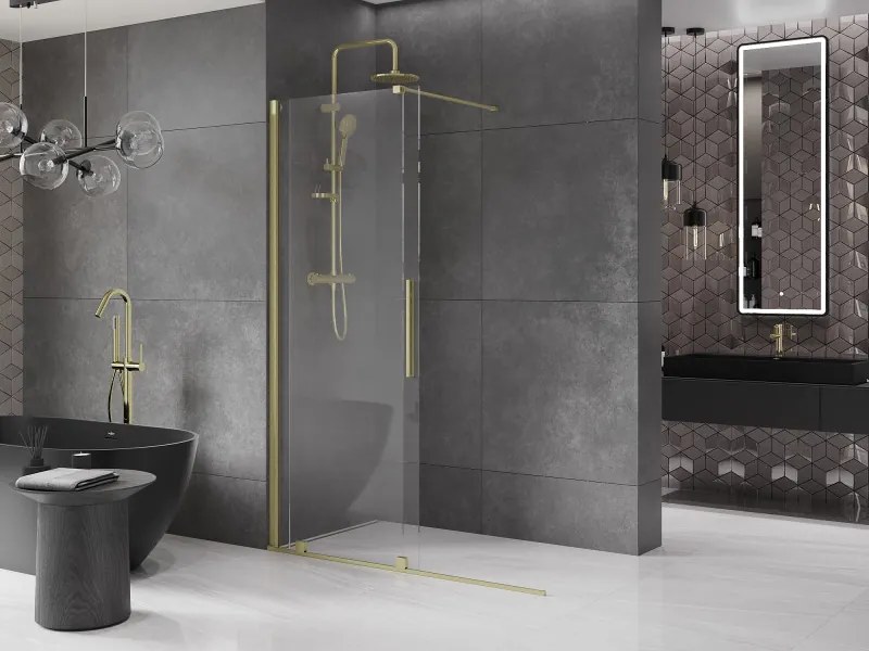 Mexen Velar, posuvné dvere do otvoru typ Walk-In 160 cm, 8mm číre sklo, zlatá matná, 871-160-000-03-55