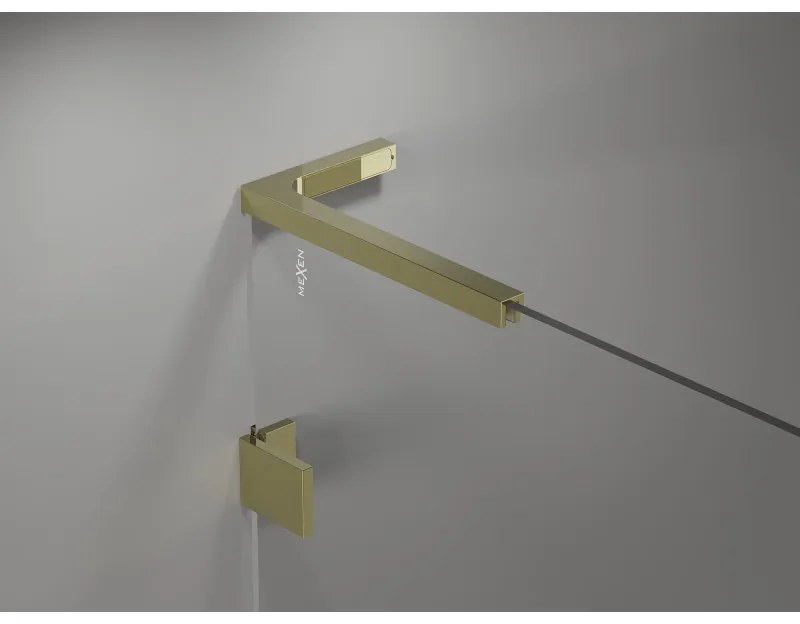 Mexen Lunar, L päťuholníkový sprchový kút naklápací doľava 100 x 80 cm, 8mm číre sklo, zlatý profil, 831L-100L-080P-50-00-L