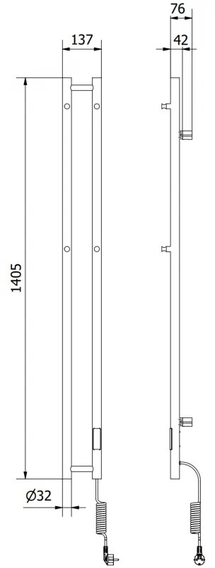 Mexen Pino, elektrické vykurovacie teleso s vešiakmi na uteráky 1405x137 mm, 150 W, čierna, W301-1405-137-00-70
